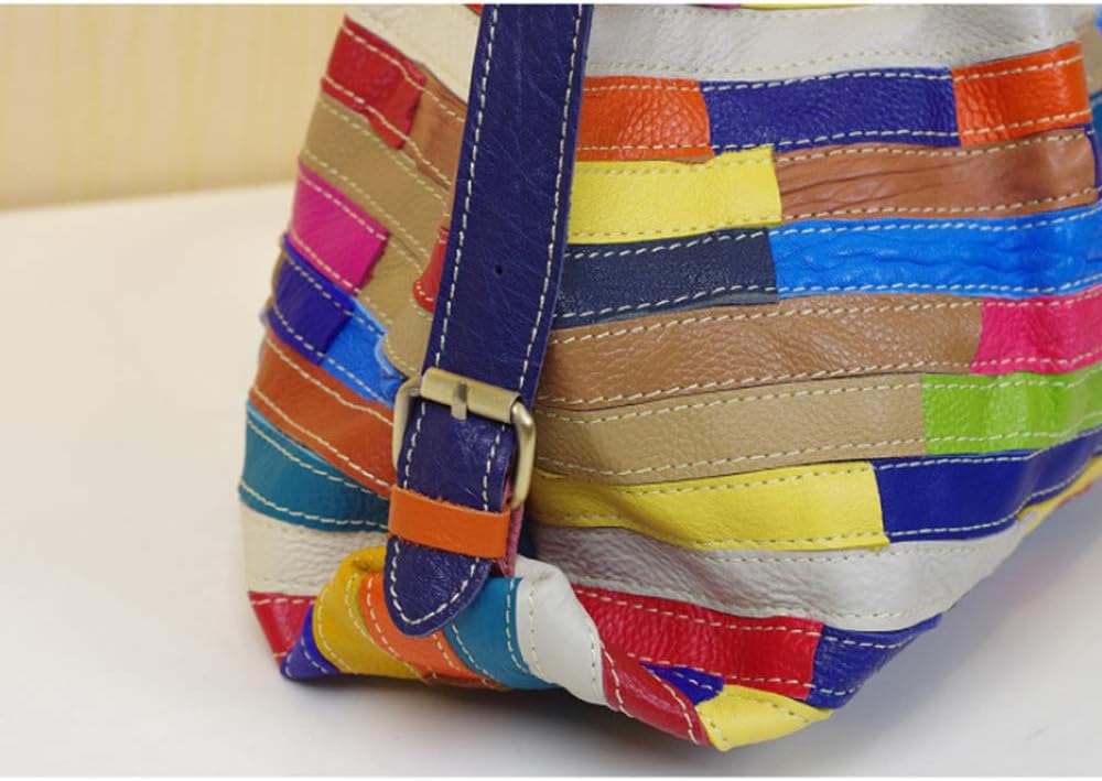 Women’s Multicolor Boston Bag Genuine Leather Colorful Large Tote Handbag Purse - Image 7