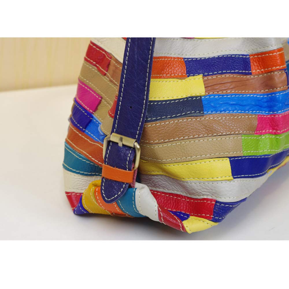 Womens Multicolor Boston Bag Genuine Leather Colorful Large Tote Handbag Purse
