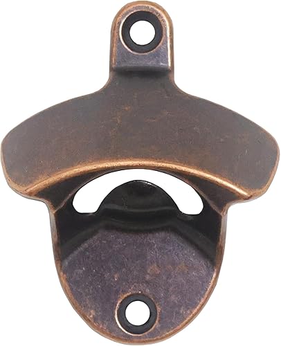 Miniatura 44 de Abrebotellas montado en la pared, bronce antiguo, abridor de tapa de cerveza montable, acero inoxidable (paquete de 1) Bronce antiguo,Negro -,Cobre