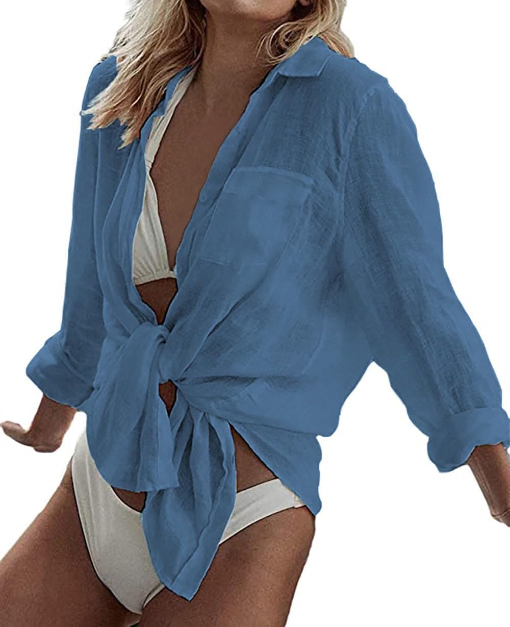 Zicozy Beach Coverup for Women, Swimsuit Coverup Long Sleeve, Bikini Cover Up Shirt, Bathing Suit Cover Ups for Pool