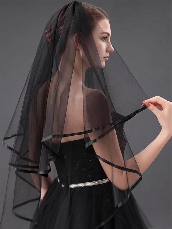 EllieWely 2 Tiers Ribbon Edge Fingertip Wedding Bridal Veil F50