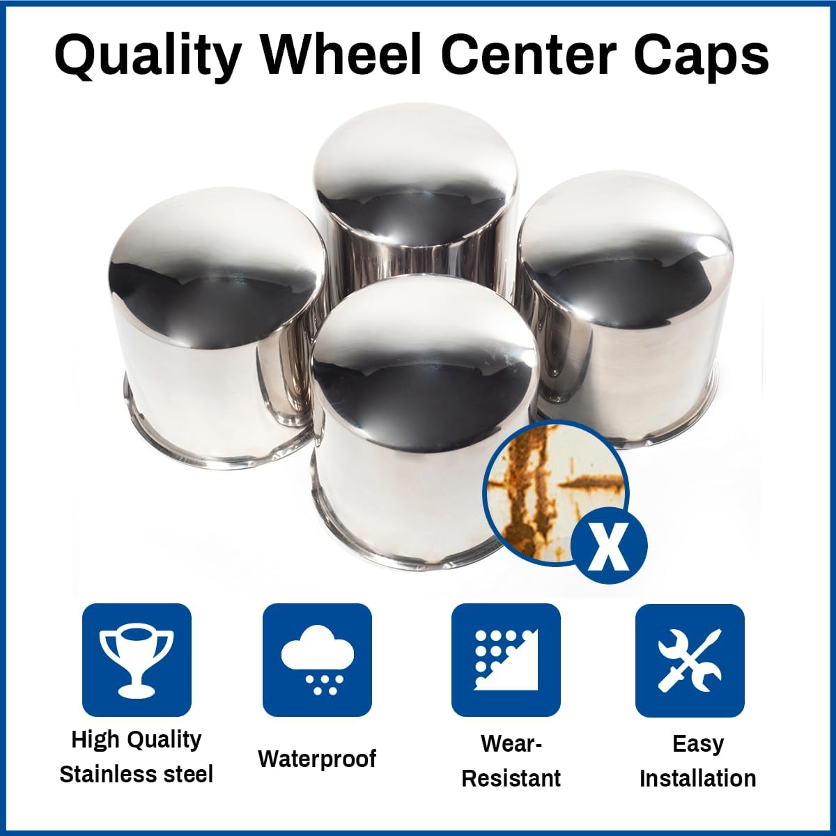 5.15 Inch Stainless Steels Trailer Wheel Center Caps Dome Fit 5.15" Center Bore Truck Trailer RV SUV Wheels Rims, Chrome Silver Push Through Hub Covers, 4Pcs, Height 4.89 in
