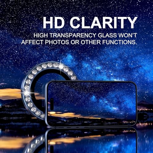 Image of Choiche Compatible for iPhone 17 Pro /iPhone 17 Pro Max Camera Lens Protector Bling, 9H Tempered Glass Camera Cover Screen Protector Metal Ring Decoration Accessories (Diamond-Blue)