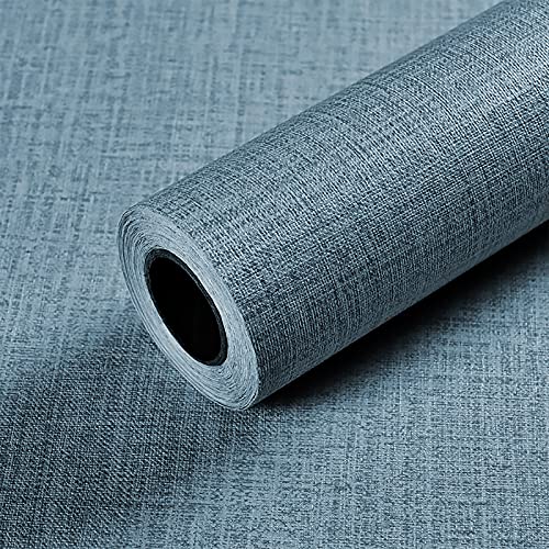 Cdemiy Carta da Parati Adesiva Muro, Blu Pavone Carta Adesiva, Carta da Parati Impermeabile Autoadesiva in Lino Tinta Unita, per Cucina, Camera da Letto, Mobili da Parete Fai da Te (40CM x 5M)