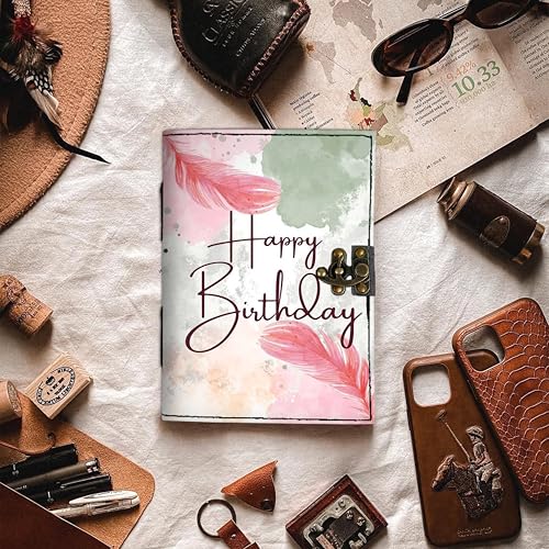 Image of DI-KRAFT Customize Diary with Name with Happy Birthday Print | Customized Leather Writing Diary Unruled White Paper Journal Personal Notepad Sheets Daily Planner for Gifting (Pattern 4)
