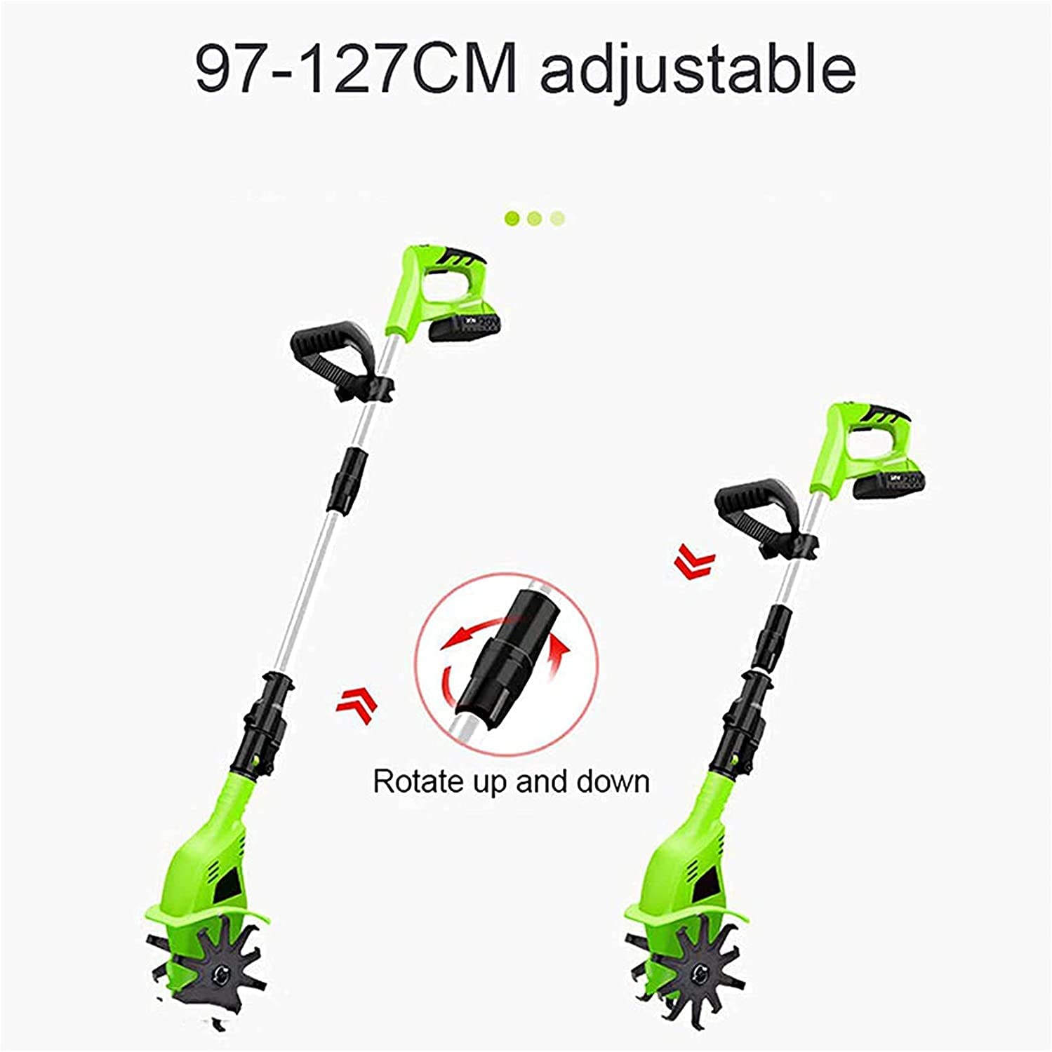 Rototiller eléctrico de Mano inalámbrico, Mango Ajustable, Herramienta de jardinería for huertos, cultivador de jardín