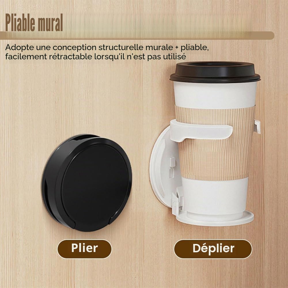 Porte-gobelets Rabattable,2 Porte-gobelets Muraux Pliables et sans Perforation pour Boissons et Cafés d'un Diamètre Maximal de 8,3 Cm
