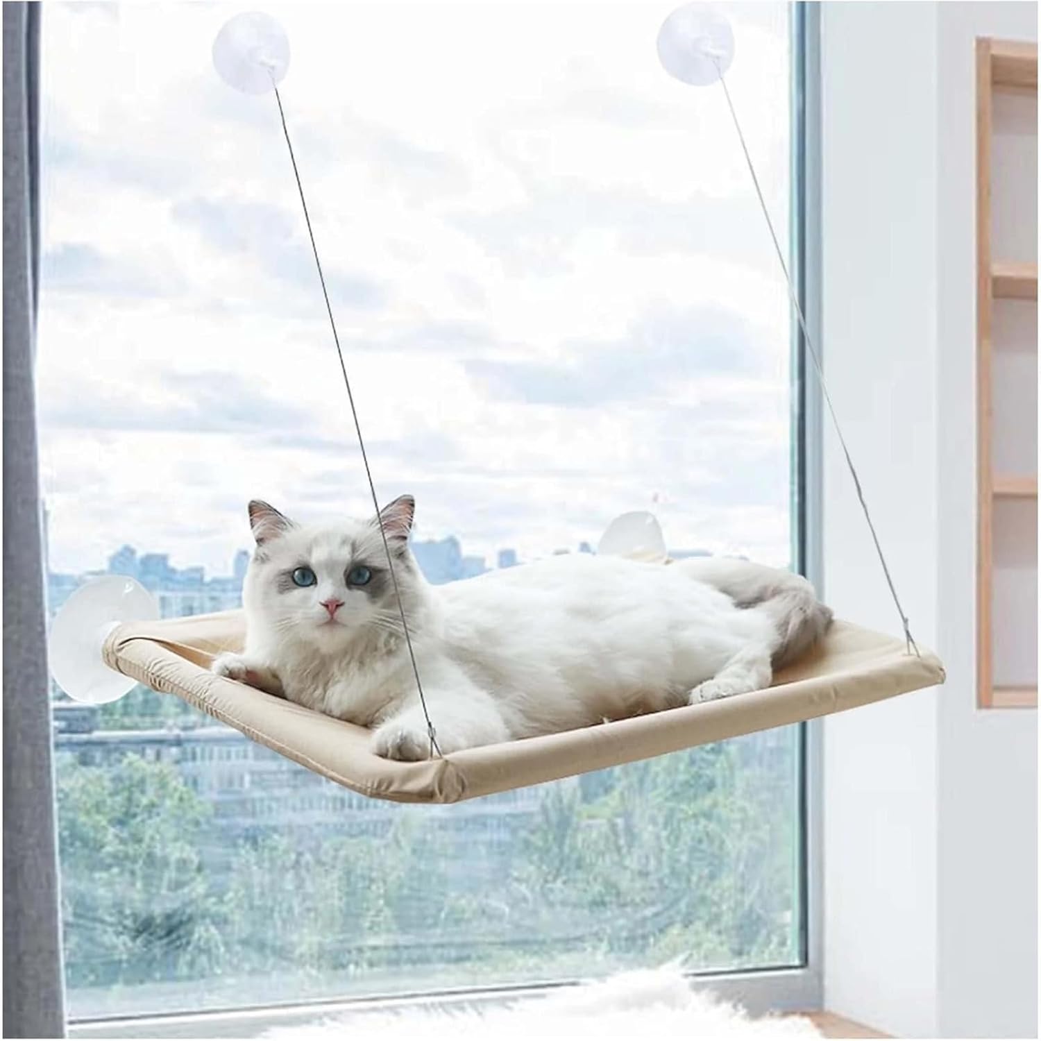 Cat Window Perch,Cat Hammock for Cats Up to 40 Pounds,Cool and Breathable, Durable and Easy to Clean,Comes with 4 Strong Suction Cups,Suitable for Indoor Kittens to Rest, Sunbathe - Image 1 of 7