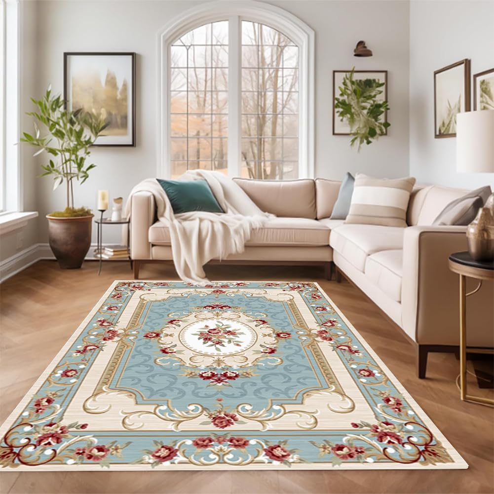 Tapis vintage lavable et super doux antidérapant à poils courts pour votre salon