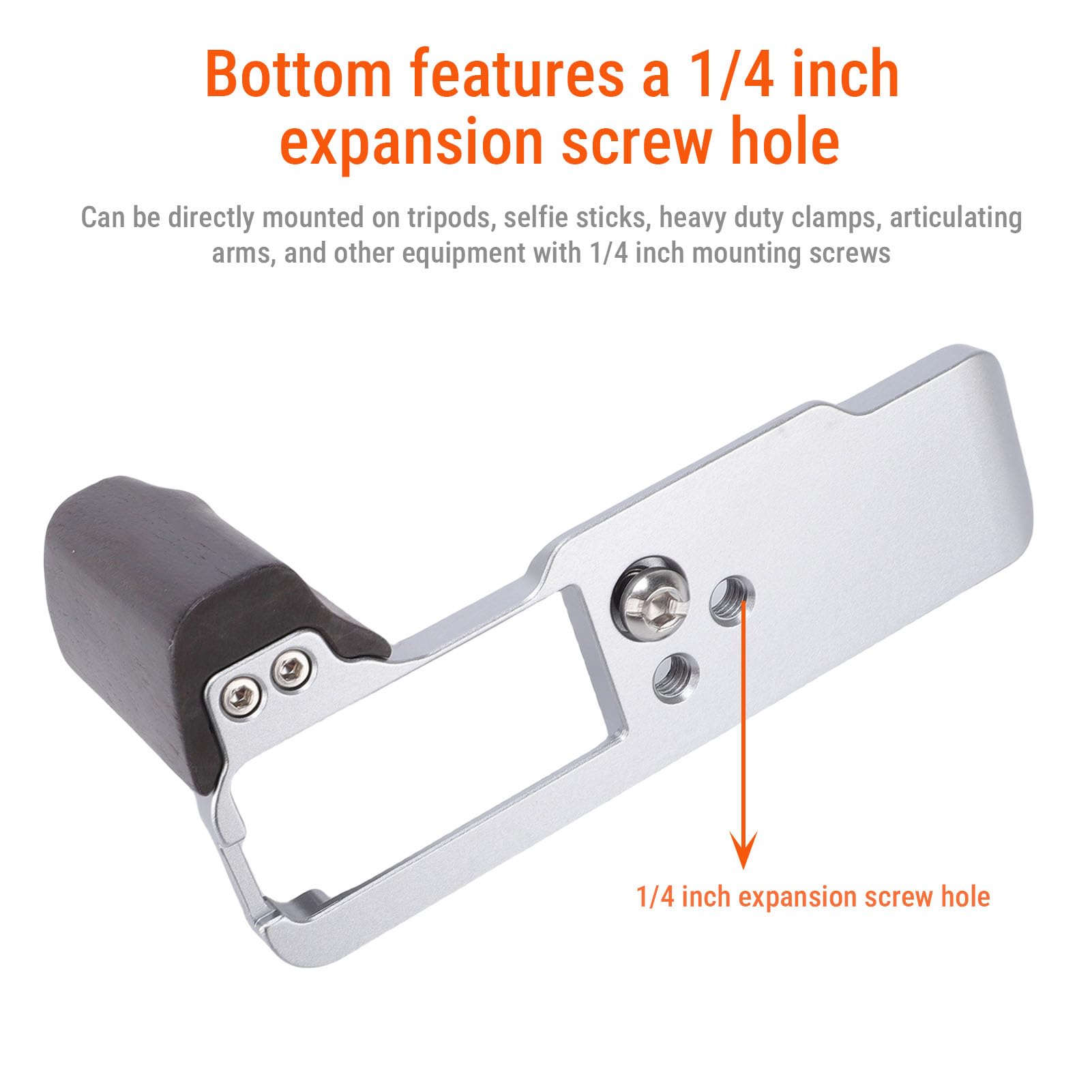 Staffa a L per fotocamera con impugnatura in legno, ergonomica, per X 100VI in lega di alluminio da 1/4", 1 unità (argento)