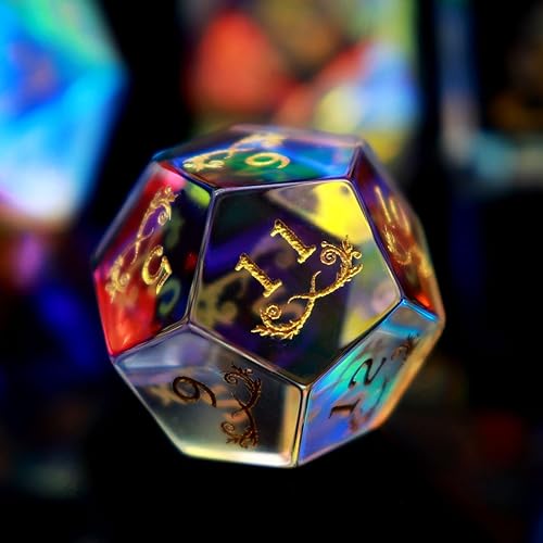 Miniatura 4 de Haxtec Juego de dados DND de cristal arcoíris con funda de dados de madera 7 piezas de dados poliédricos DD para juegos de rol de juegos de rol como
