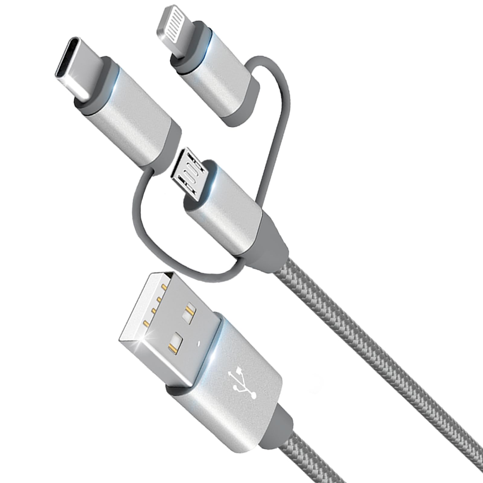 MICFLIP 3 in 1 Charging Cable Adapter,Apple MFi Certified Lightning,Type-C,Micro USB Cable,Compatible with iPhone 16/15/14,iPad,Huawei, HTC,LG,Samsung Galaxy,Sony Xperia,Car Play(1 Pack,3.4ft)