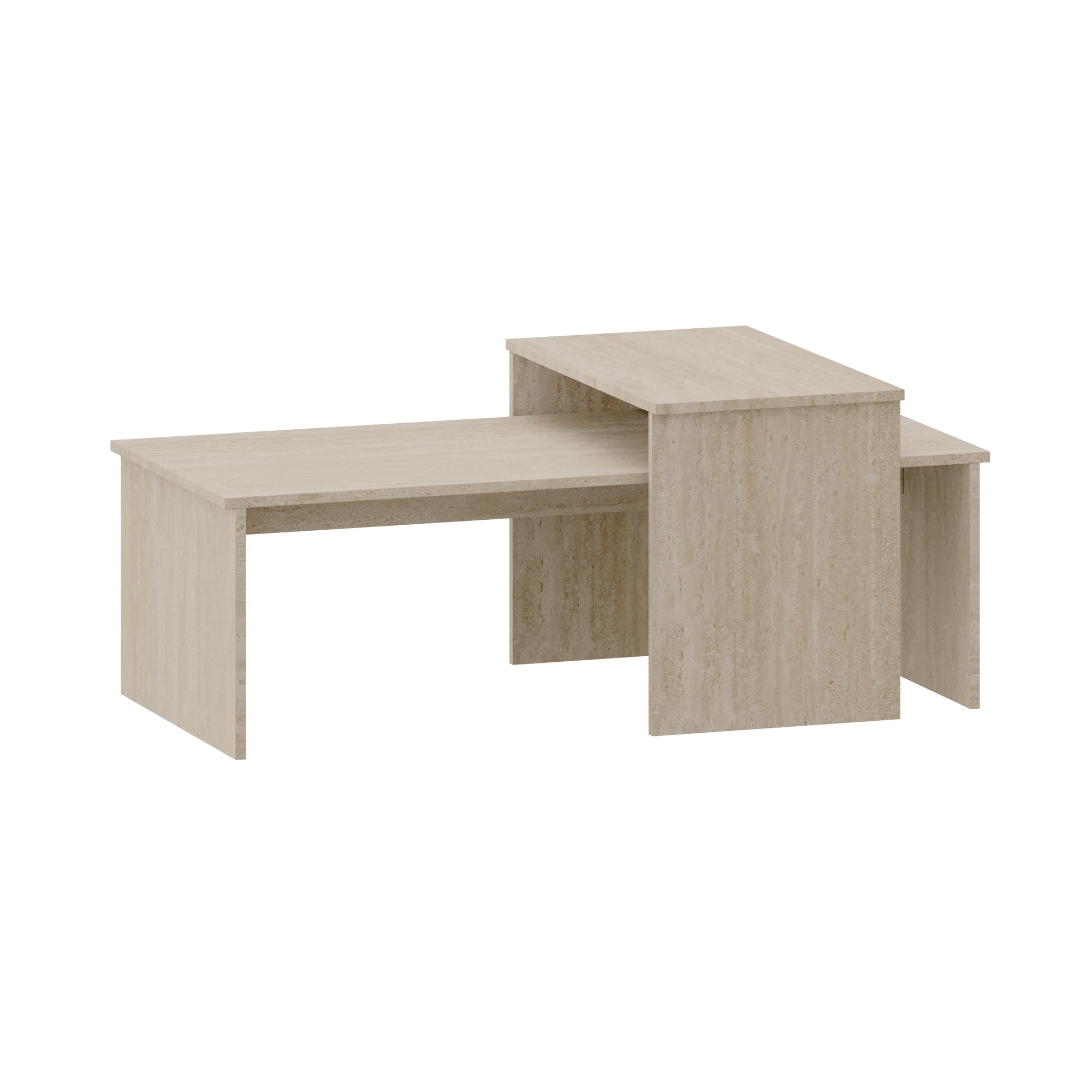 [en.casa] Set de 2 Tables Basses Gigognes de Tailles Différentes Ensemble de 2 Tables d'Appoint Design Intemporel pour Salon Chambre Panneau de Particules Mélaminé Travertin