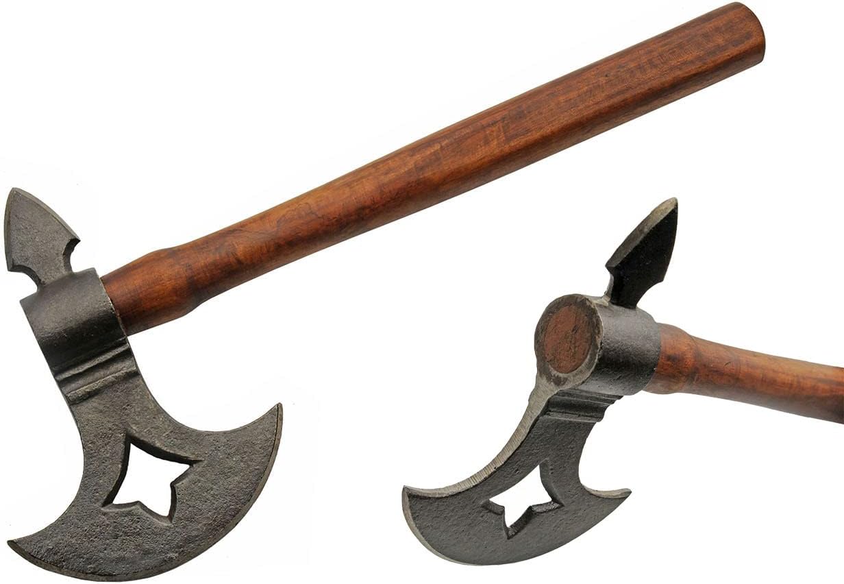 SZCO Handcrafted Replica Medieval Axe 13 Inch - Brown/BlackMedieval Arrow Axe with Wood Handle, Carbon Steel Head for for Display, Costume & Collectors