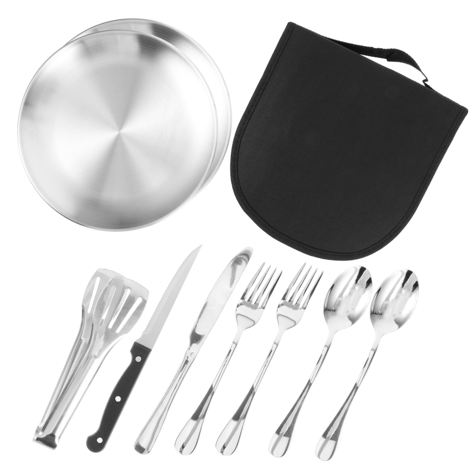 Abaodam Campingbesteckset aus Edelstahl mit Glatten Kanten und Tragetasche Leicht zu Tragen für Outdoor Camping und Wandern Schwarzes Picknick Besteck