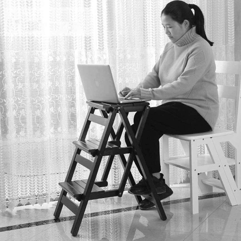 Non Slip Folding Step Stool for Home Step Stool Three Step Ladder Folding Storage Small Wooden Ladder MUL (Black 42 * 56 * 66Cm)