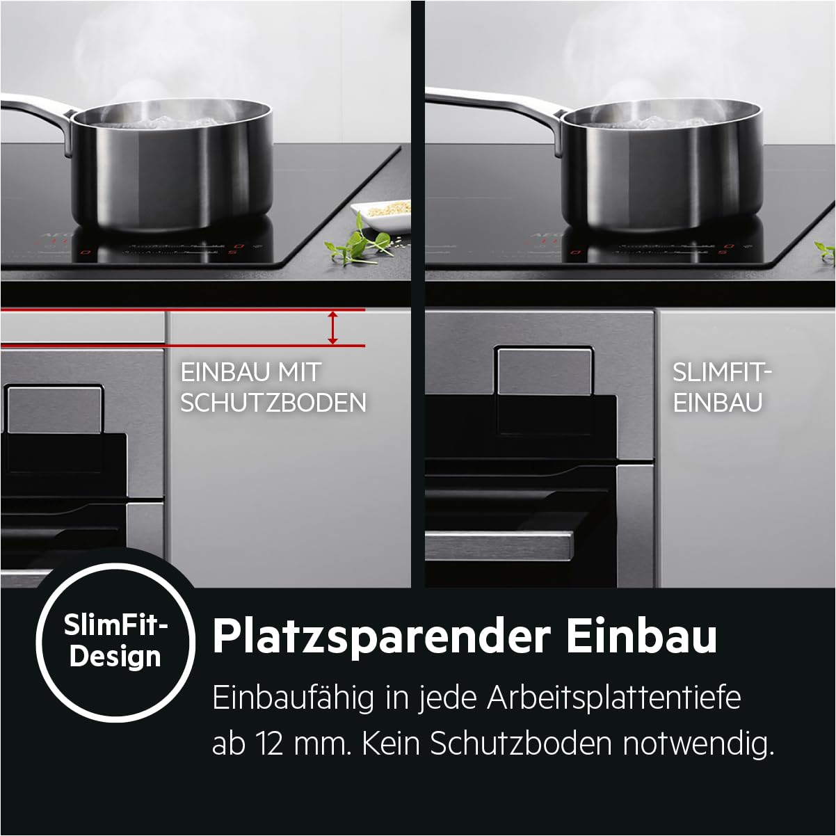 AEG IKB64431XB Autarkes Kochfeld/Induktion/Hob²Hood/Slider-Bedienung / 60 cm/Edelstahlrahmen / 4 Kochzonen/Powerfunktion/Kindersicherung