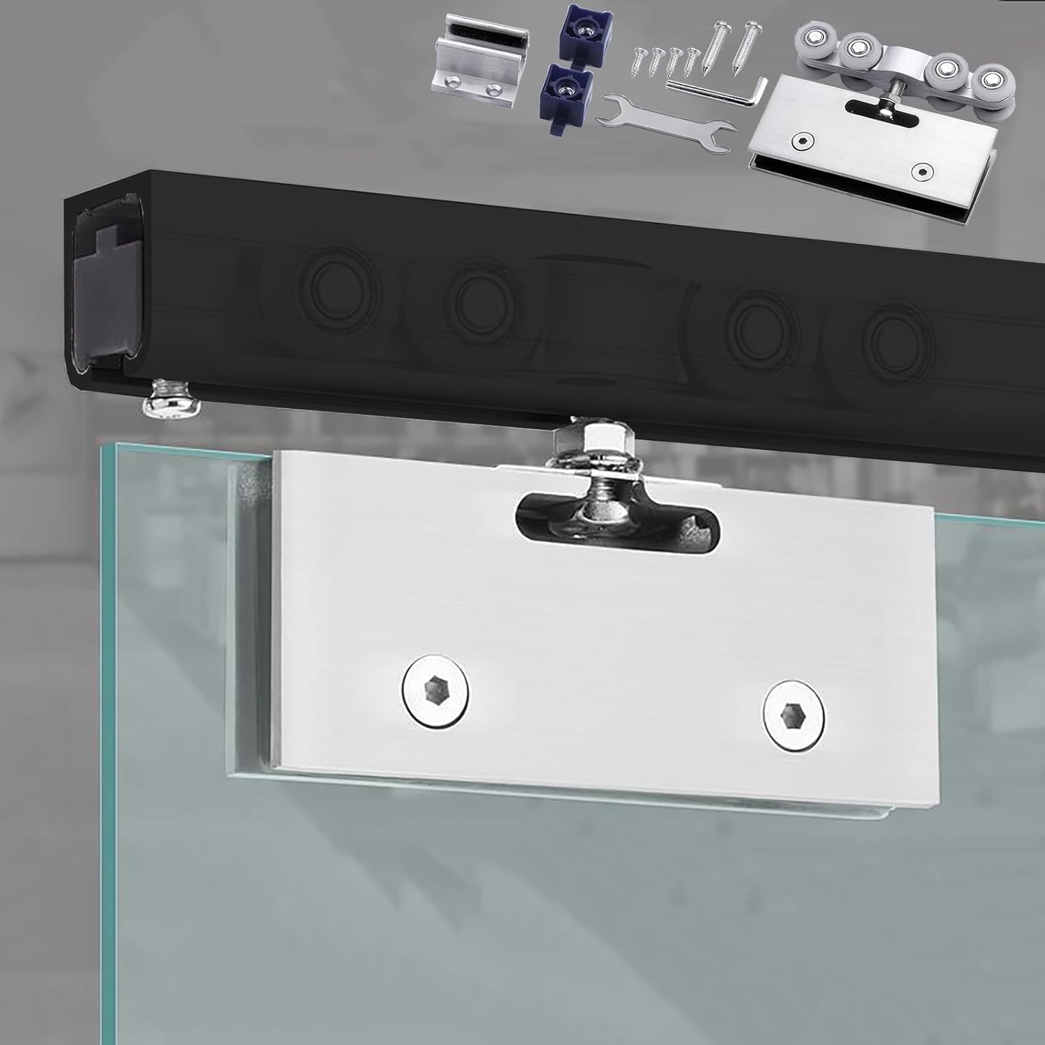 Sistema di Ante scorrevoli a Scomparsa a soffitto Nere - Porta Scorrevole in Vetro da 80 cm (2,6 Piedi) per Armadio, Bagno, Balcone, Studio, Ufficio Domestico - Design salvaspazio