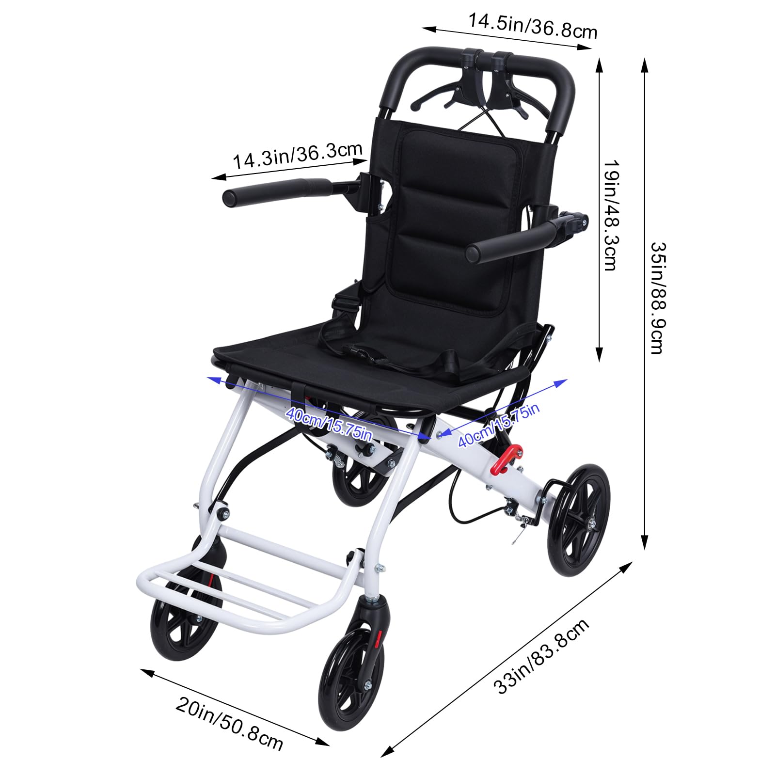 Przenośny, podróżny wózek inwalidzki, składany wózek inwalidzki transportowy dla dorosłych i seniorów, wsparcie 90 kg, wąskie drzwi, tylko 8 kg, lekki aluminiowy wózek inwalidzki dla osób starszych