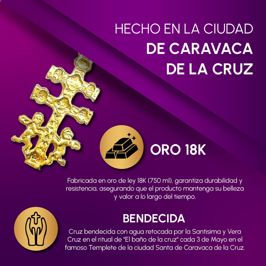 Cruz de Caravaca Bendecida Oro Ley 18K Angeles - Pequeña 1,8 cm. Fabricada y enviada desde la ciudad de Caravaca. Unisex | Ideal para regalo | No incluye cadena