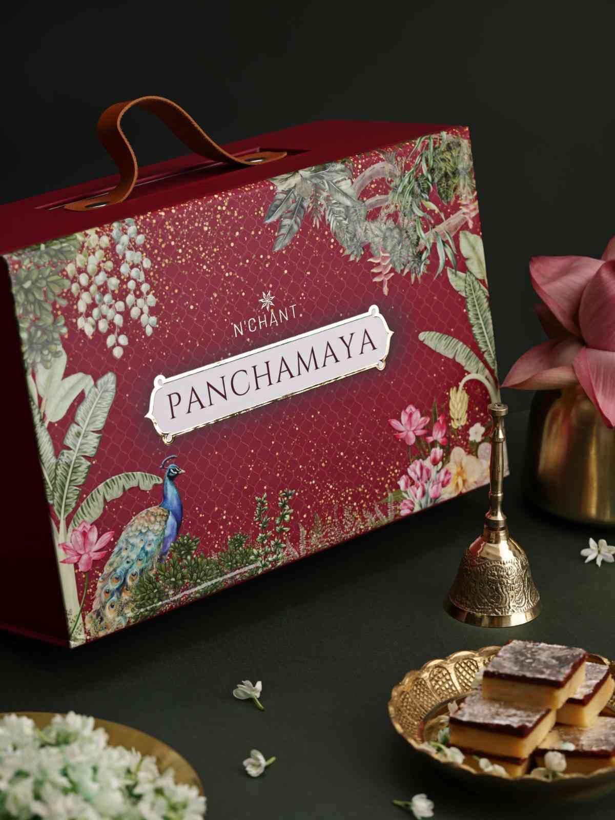N’Chant Panchamaya Diwali Gift Set 5 Days of Rituals with Diya Ubtan and Oil Brass Bell and Incense Sandalwood Sweet Perfume and Floral Mist Festive Gift Box for Family and Friends-image-28