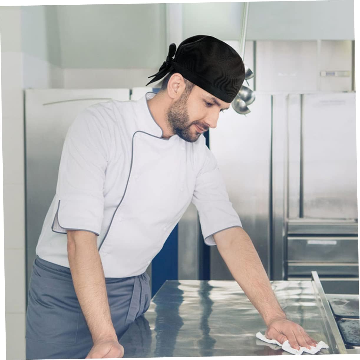 8Pcs Chef Hats Comfortable Kitchen Serving Caps for Restaurant and Bakery Breathable Cloth Turban Hats for Chefs and Waitstaff Unisex Design Practical Hair Covering Black