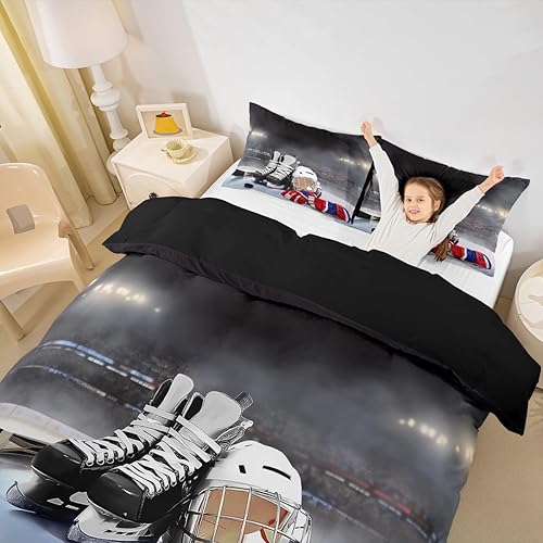 Miniatura 5 de Erosebridal Juego de ropa de cama de hockey sobre hielo, tamaño Queen, funda de edredón de jugador de hockey para niños, niñas, adolescentes,