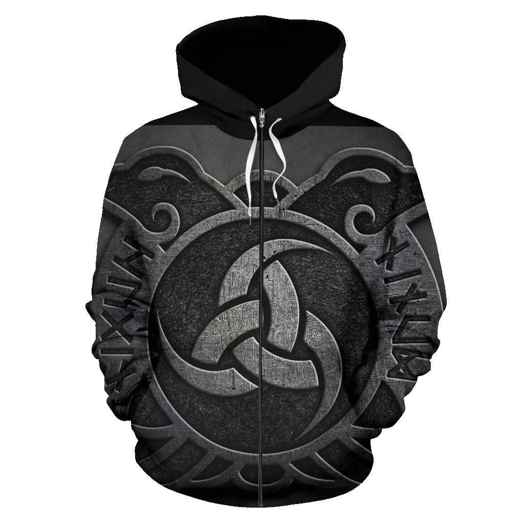 Sweat capuche homme motif celte noir avec impression 3D durable