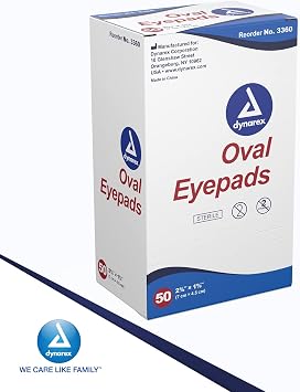 Dynarex Sterile Oval Eye Pads - Individually Wrapped Cotton Patches with Mesh Covering - Single Use, Comfortable, Absorbent Sterile Pads for Eyes - 2.63x1.63, 1 Box of 50