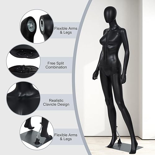 Miniatura 3 de Kinfant Maniquí de cuerpo completo femenino  Soporte de maniquí desmontable de 6 pies con base de metal, modelo de vestido ajustable para tienda de