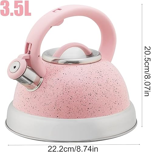 Miniatura 4 de Tetera de té rosa de 3.5 L con mango de plástico de goma para estufa de gas, estufa de inducción, estufa eléctrica de cerámica