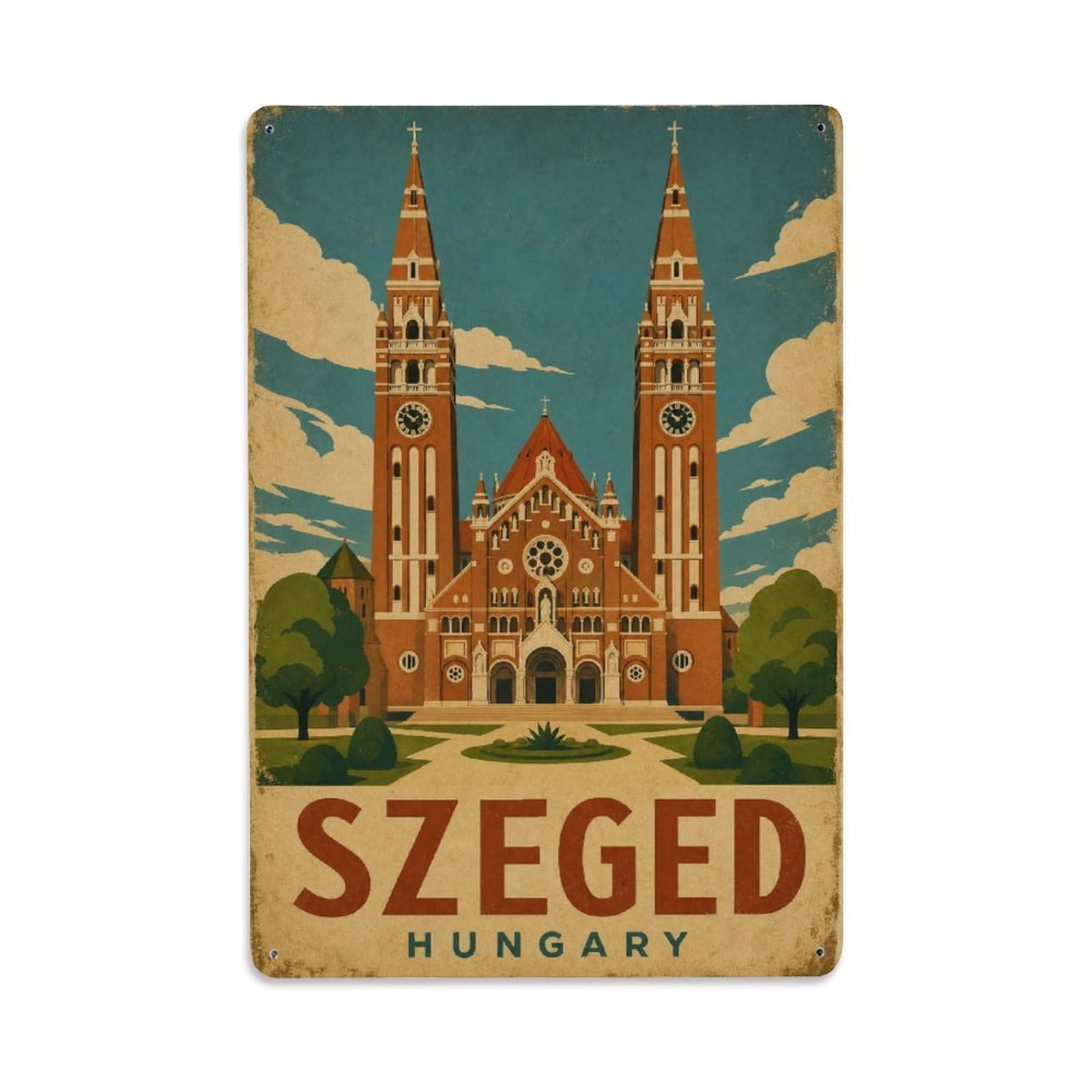 Travel Vintage Hungary Szeged Metal Tin Sign Plaque Wall Decor for Cafe, Club Bar, Office, Garden Metal Poster 8x12Inch