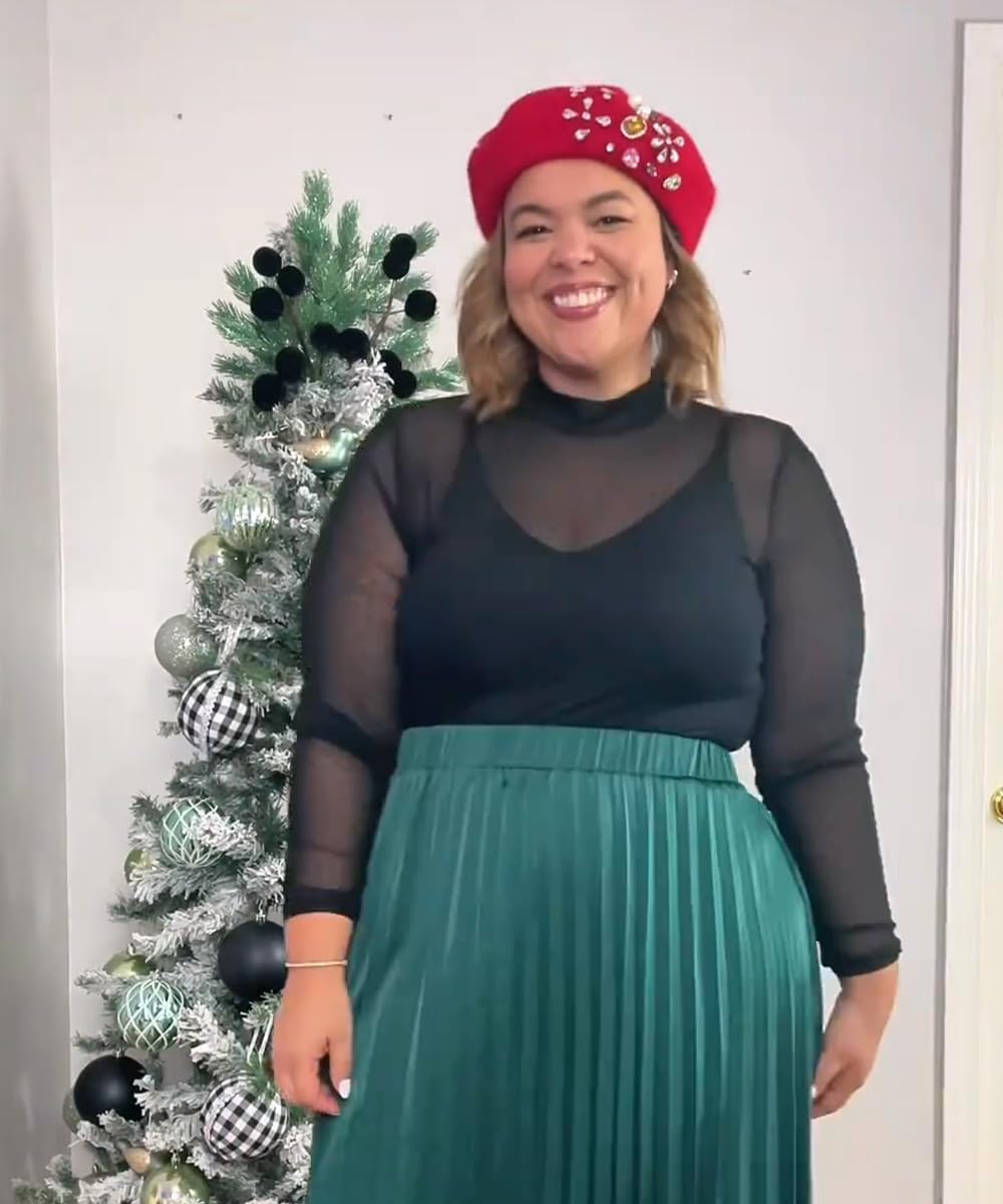 RITERA Plus Size Sheer Mesh Tops for Women Long Sleeve Sexy Glitter Shirts See Though Mock Neck Party Club XL-5XL - Image 2