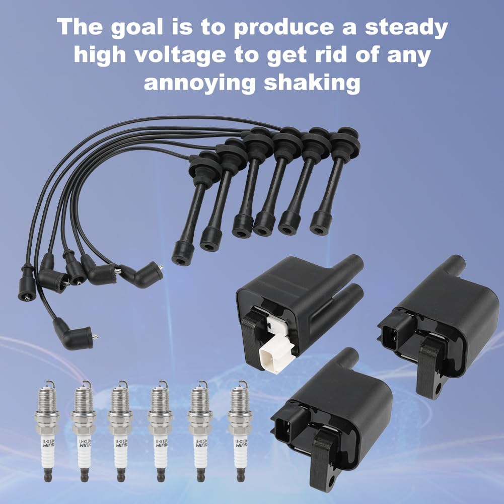 JDMON 3 Ignition Coils with 6 Wire and 6 Iridium Spark Plugs Compatible with Mitsubishi Montero/Montero Sport 1997-2002 3.0L, Montero Sport 1999-2004 3.5L Replace UF196, MD314583, UF197, MD314582