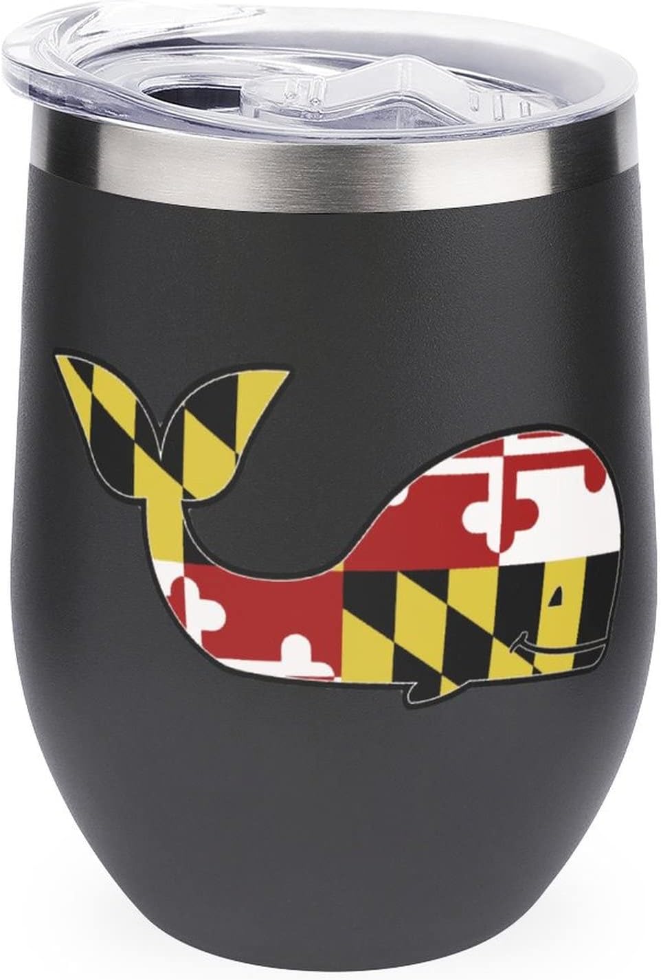 Maryland Flag Whale Wine Tumbler With Lid Stainless Steel Cup Double Wall Vacuum Insulated Coffee Mug 12oz