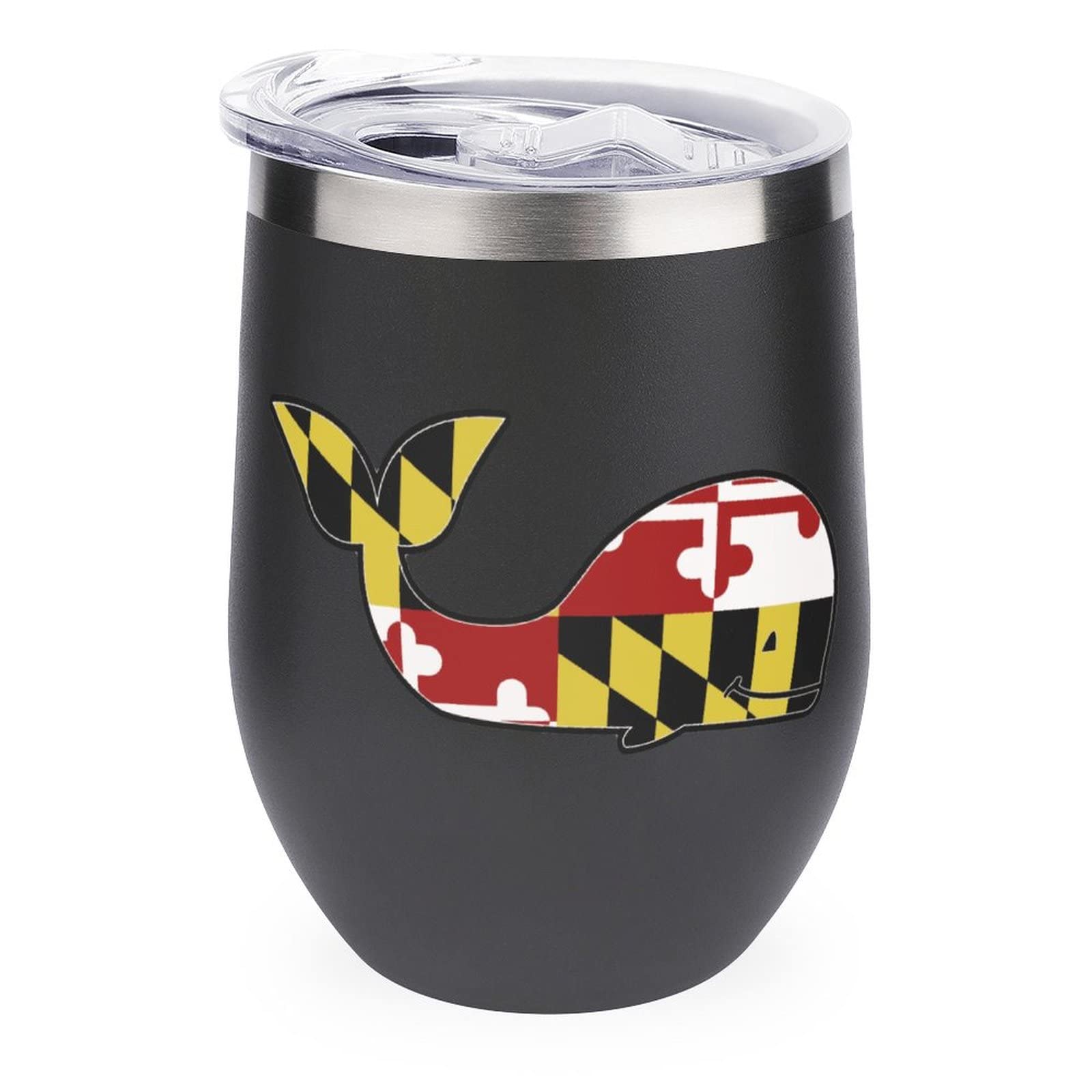 Maryland Flag Whale Wine Tumbler With Lid Stainless Steel Cup Double Wall Vacuum Insulated Coffee Mug 12oz