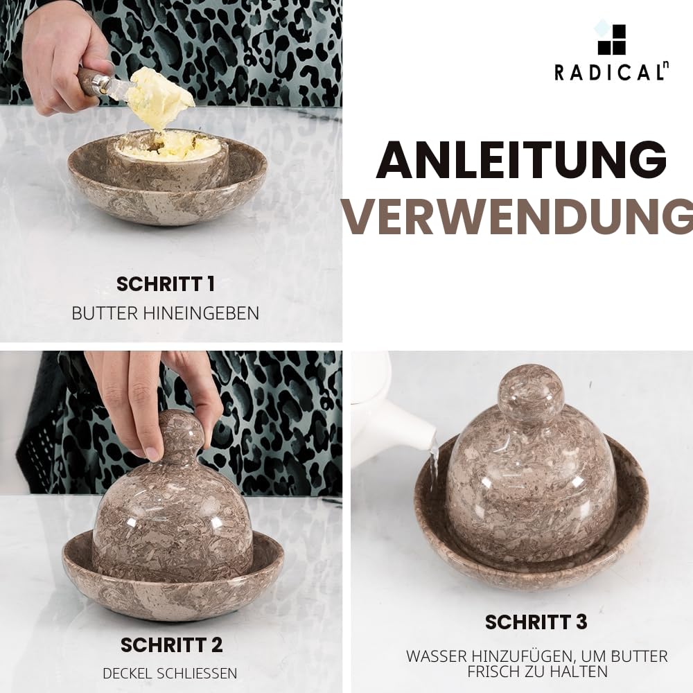 Radicaln Butterdose aus Marmor mit Deckel, 15,2 cm, Ozeanischer handgefertigter Buttertopf für streichbare Butter, idealer Buttertopf für Theke mit Wasser, französische Butter, Topf für Arbeitsplatte