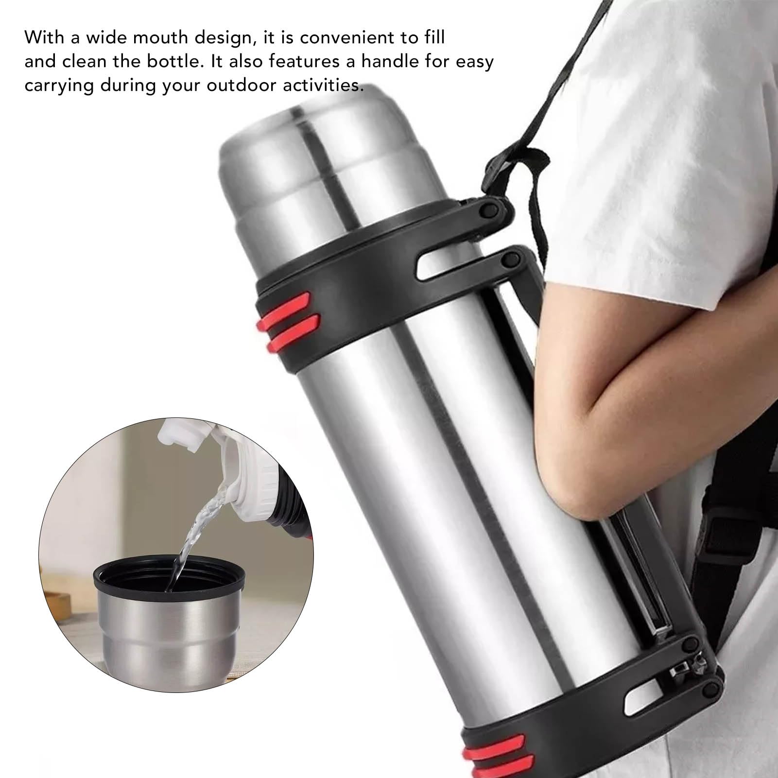 Bottiglia d'acqua termica 2L in acciaio inox con 2 coperchi tipo di pressione a prova di perdite Borraccia portatile a prova di perdite per escursionismo tazza isolata sottovuoto bottiglia d'acqua