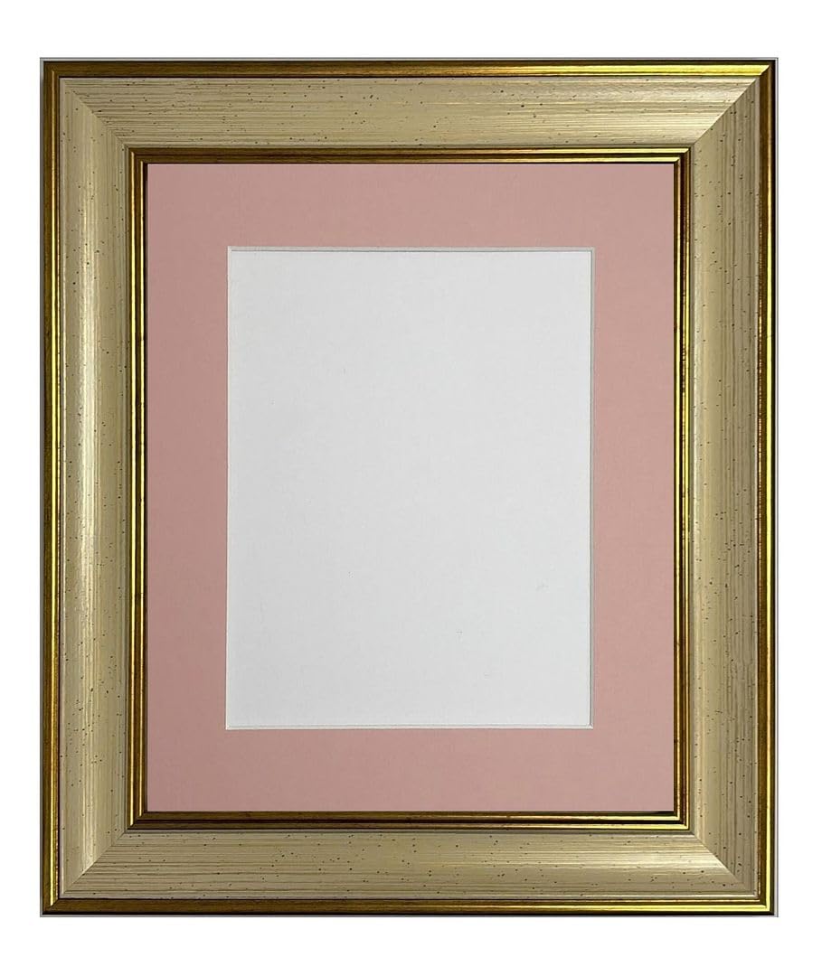 FRAMES BY POST Scandi Cream & Gold Picture Photo Frame with Pink Mount 10 x 8 Image Size 8 x 6