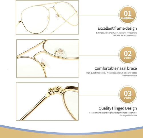 Miniatura 3 de Dollger Lentes de bloqueo de luz azul, lentes clásicos de aviador con marco de metal, anti rayos azules para juegos de computadora