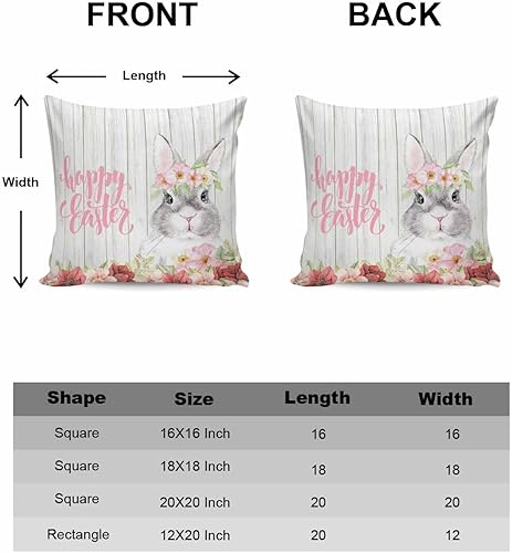 Miniatura 6 de MAIANNE Pack of 2 Cotton Throw Pillow Covers, Easter Bunny Flowers Spring Wood Grain Soft Square Pillow Covers Home Decoration Pillowcases for