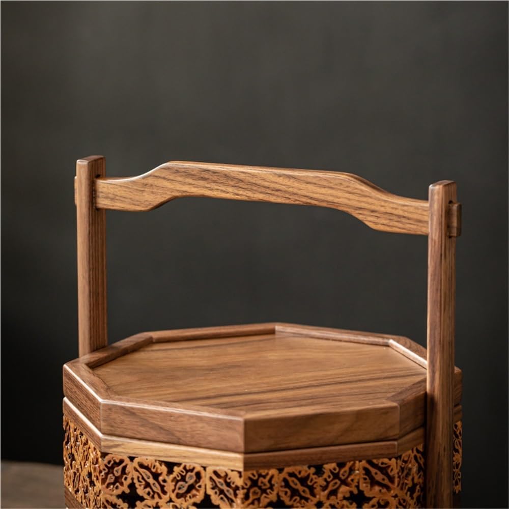 YSJX kitchen&bedroom Storage Accessories 1 Pack Palace Style Walnut Suitcase Solid Wood Double Layer Storage Box Octagonal Tea Set Gift Box Vintage Style Suitcase Portable Basket ( Size : Two layer 28