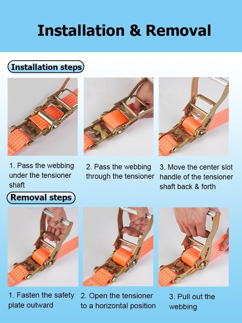 2 Pack 3.0-20.0 M Length 2" Width Ratchet Strap Tie Down, 11023 LBS Break Strength, Cargo Lashing Strap with Double J Hooks(Oranje,8.0m/26.2Ft)