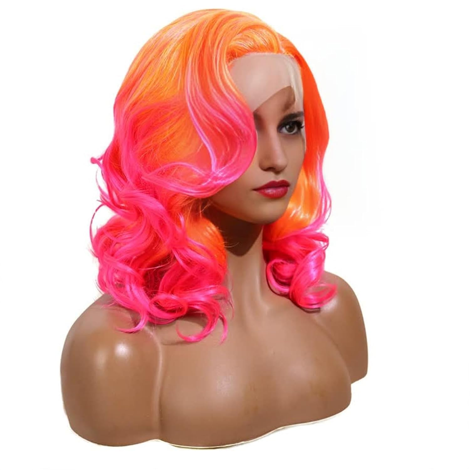 Wiginway Orange Pink Synthetic Lace Front Wig With Side Parting 14 Inch Drag Queen Wavy Wig Ombre Short Bob Wigs For Black Women
