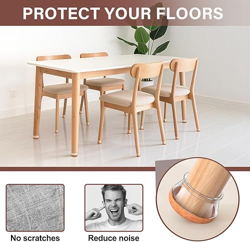 Miniatura 33 de Protectores de fieltro para patas de silla, cuadrados, transparentes, pisos de madera dura, silicona, antideslizante, reduce el ruido, tamaño 1-1/8