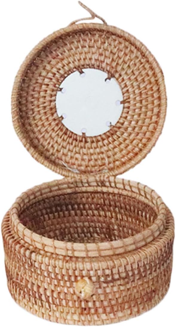 Rattan Woven Tea Storage Container with Lid for Home Use, Food Contact Safe and Moisture-proof Tea Leaf Holder Suitable for Families and Catering, Khaki Color Tabletop Organizer