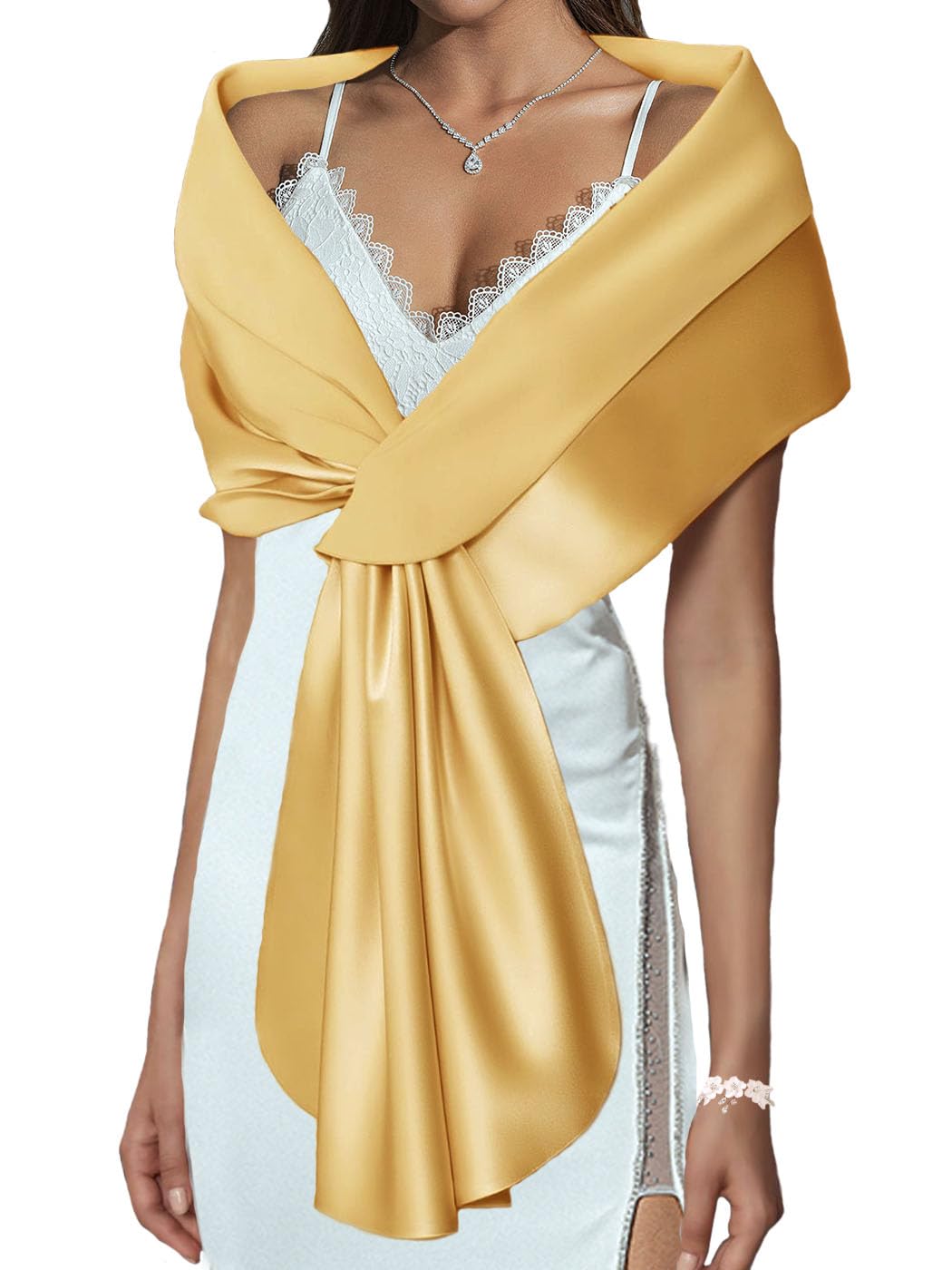 EASEDAILY Women's Shawls and Wraps for Evening Dresses Wedding Scarf Elegant Bridal Stoles Shrug for Bride and Bridesmaid, D-gold, US 12-18 (M)