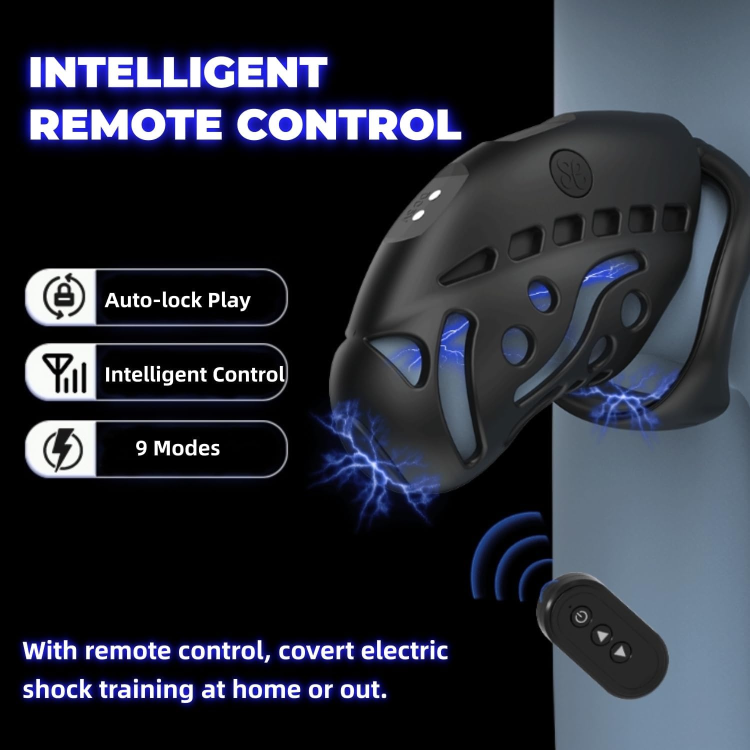 Chastity Device Set, Electric Shock Chastity Cage Smart Remote Cock Cage with 9 Frequency Stimuli & 3 Different Sized Cock Rings Adult Sex Toy for Men Penis Exercise