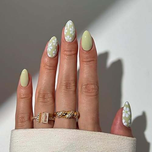 24 Pcs Almond Press on Nails Medium RIICFDD Fake Nails