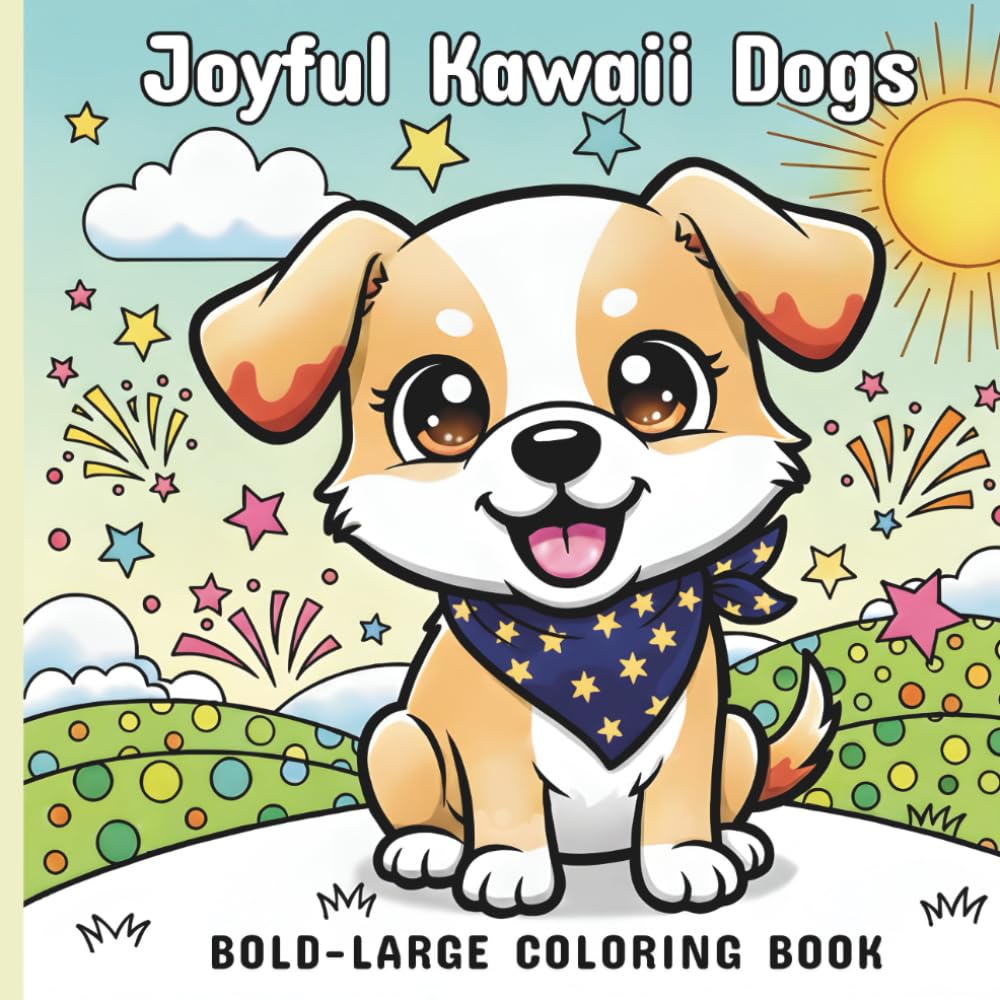 Joyful Kawaii Dogs: A Coloring Book for Adults,Teens, Kids,and Seniors Featuring Bold, Big Designs for Relaxation.